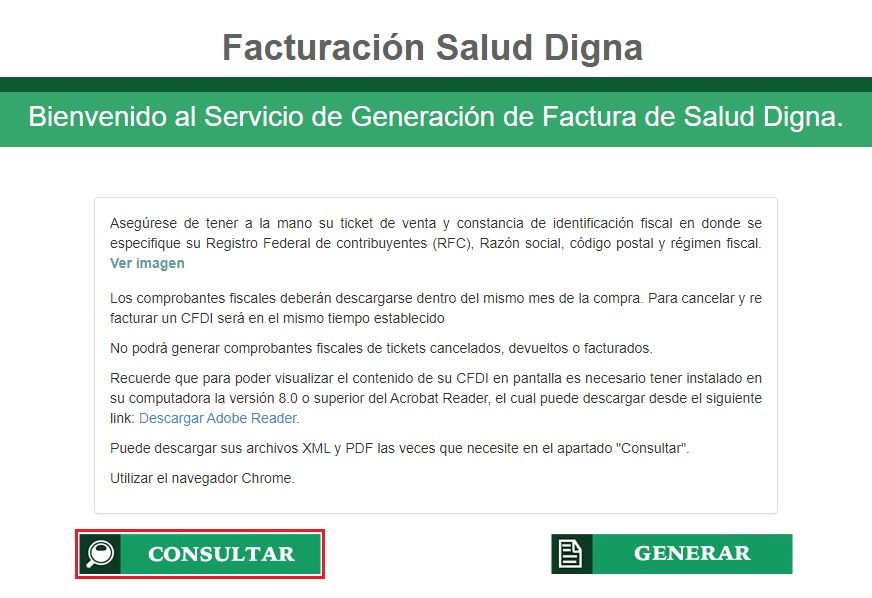Facturacion Salud Digna volver a generar factura paso 1